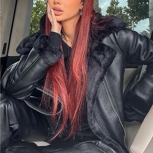 Fashion Nova "Chic Bad Ass Faux Leather Jacket" shearling - size small